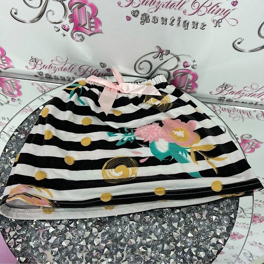 Skirt kids bow ribbon flowers Striped Floral Kids Skirt stretchy waist bow